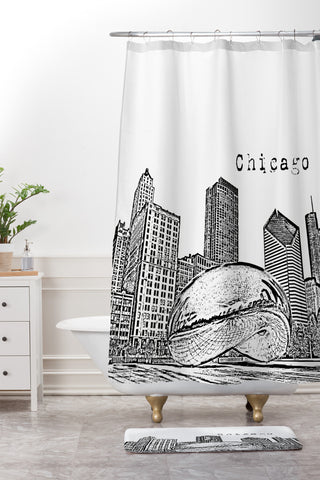 Bird Ave Chicago Illinois Black and White Shower Curtain And Mat