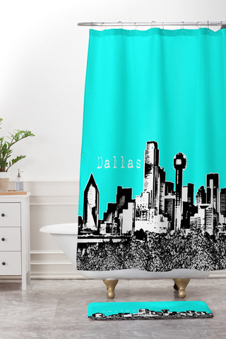 Bird Ave Dallas Aqua Shower Curtain And Mat