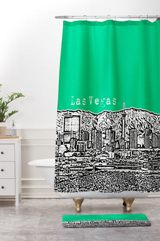 Bird Ave Las Vegas Green Shower Curtain And Mat