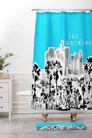 Bird Ave Los Angeles Aqua Shower Curtain And Mat