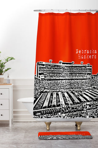 Bird Ave Nebraska Huskers Red Shower Curtain And Mat