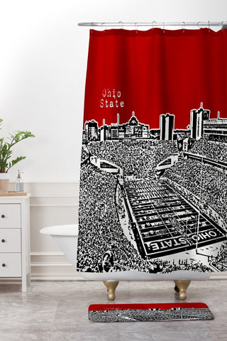 Bird Ave Ohio State Buckeyes Red Shower Curtain And Mat