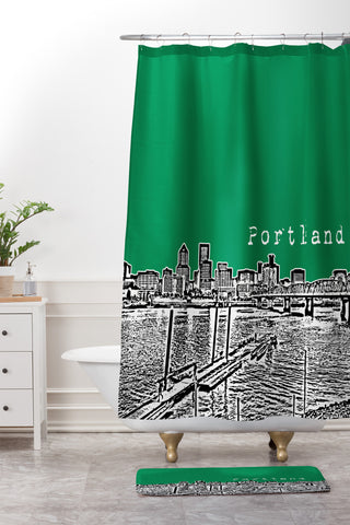 Bird Ave Portland Green Shower Curtain And Mat