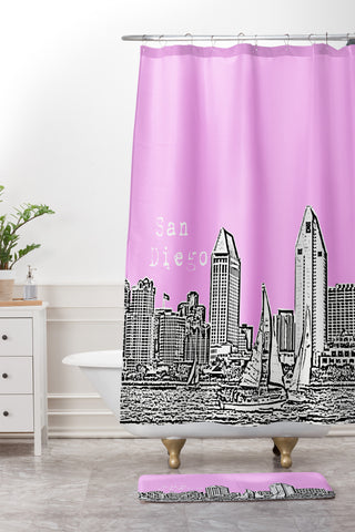 Bird Ave San Diego Pink Shower Curtain And Mat