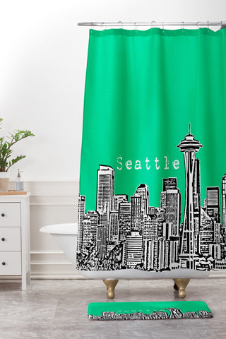 Bird Ave Seattle Green Shower Curtain And Mat