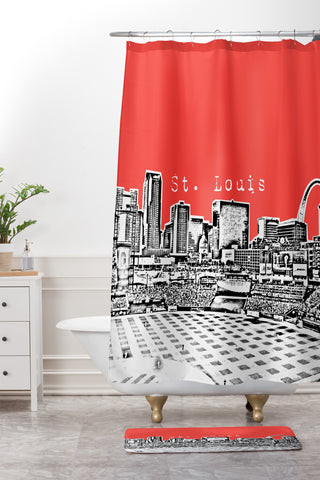 Bird Ave St Louis Red Shower Curtain And Mat
