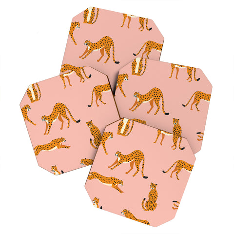 BlueLela Cheetahs pattern on pink Coaster Set