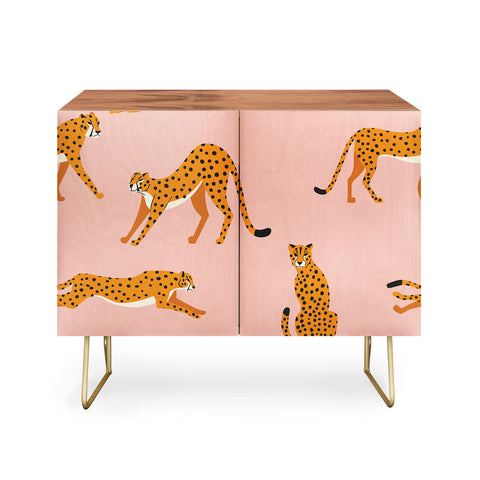 BlueLela Cheetahs pattern on pink Credenza