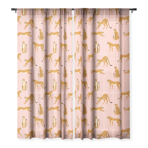 BlueLela Cheetahs pattern on pink Sheer Window Curtain