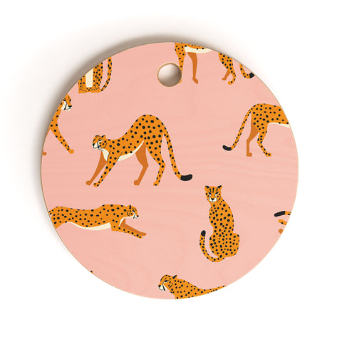 BlueLela Cheetahs pattern on pink Cutting Board Round