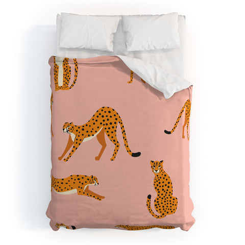 BlueLela Cheetahs pattern on pink Duvet Cover