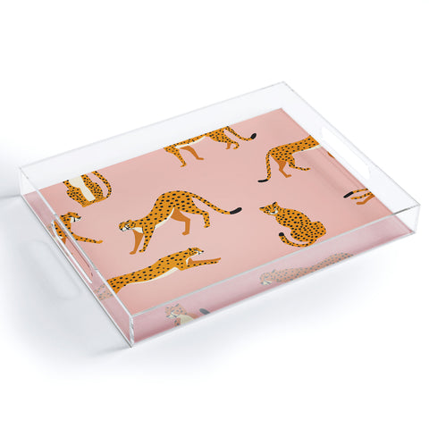 BlueLela Cheetahs pattern on pink Acrylic Tray