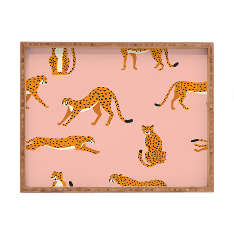 BlueLela Cheetahs pattern on pink Rectangular Tray