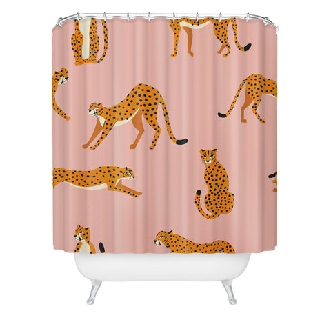 BlueLela Cheetahs pattern on pink Shower Curtain