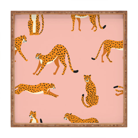 BlueLela Cheetahs pattern on pink Square Tray