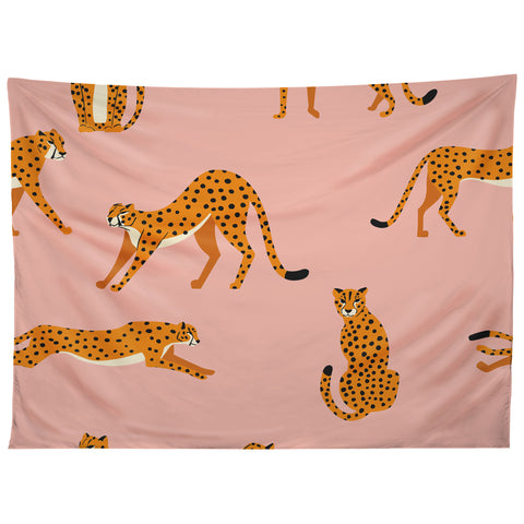 BlueLela Cheetahs pattern on pink Tapestry