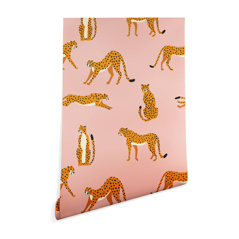 BlueLela Cheetahs pattern on pink Wallpaper