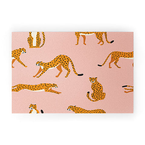 BlueLela Cheetahs pattern on pink Welcome Mat