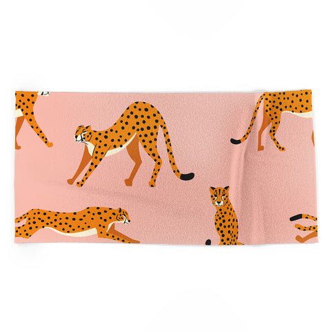 BlueLela Cheetahs pattern on pink Beach Towel