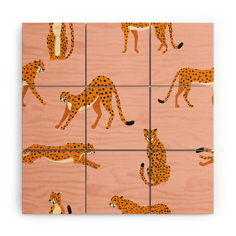 BlueLela Cheetahs pattern on pink Wood Wall Mural
