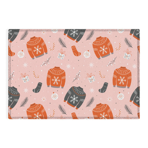 BlueLela Christmas sweater pattern pink Outdoor Rug