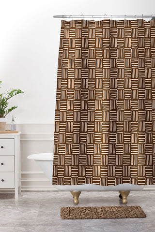 BlueLela Lines brown Shower Curtain And Mat