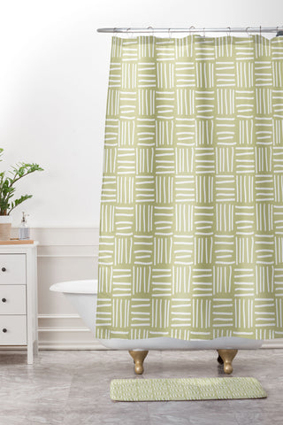 BlueLela Lines green Shower Curtain And Mat