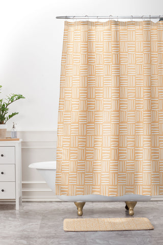 BlueLela Lines yellow I Shower Curtain And Mat