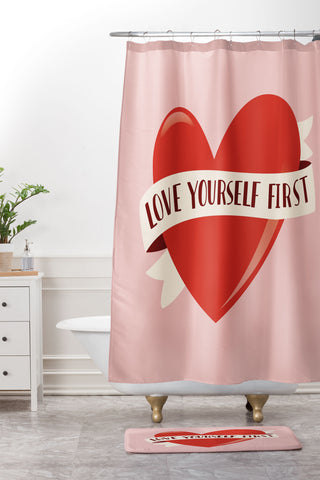 BlueLela Love Yourself First Shower Curtain And Mat