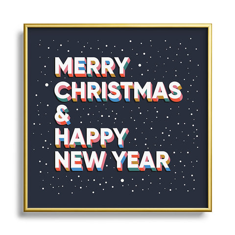 BlueLela Merry Christmas and Happy New Year Square Metal Framed Art Print