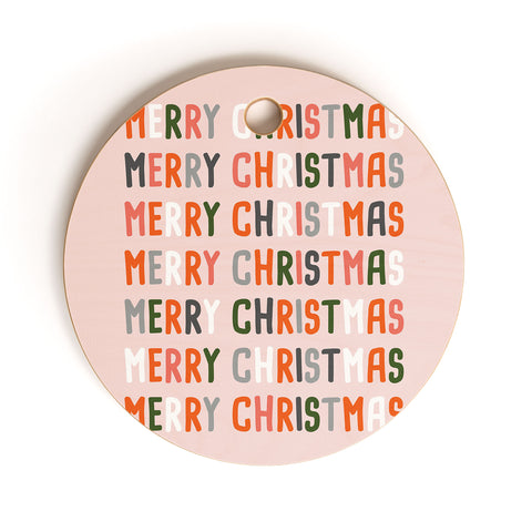 BlueLela Merry Christmas and Happy New Year Pink Cutting Board Round