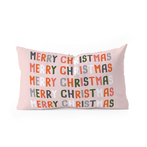 BlueLela Merry Christmas and Happy New Year Pink Oblong Throw Pillow