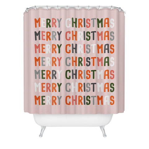 BlueLela Merry Christmas and Happy New Year Pink Shower Curtain