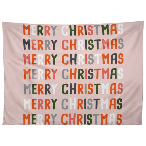 BlueLela Merry Christmas and Happy New Year Pink Tapestry