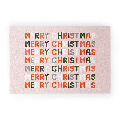 BlueLela Merry Christmas and Happy New Year Pink Welcome Mat