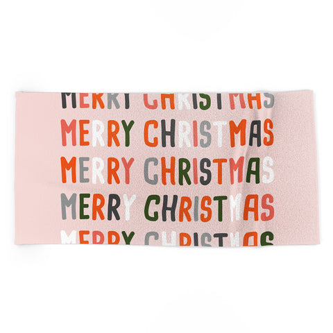 BlueLela Merry Christmas and Happy New Year Pink Beach Towel