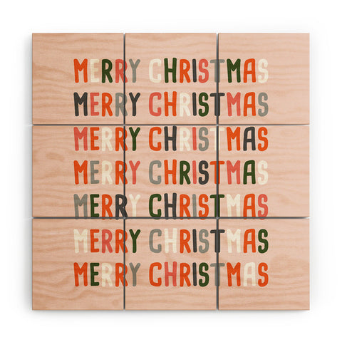 BlueLela Merry Christmas and Happy New Year Pink Wood Wall Mural