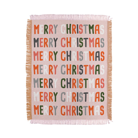 BlueLela Merry Christmas and Happy New Year Pink Throw Blanket