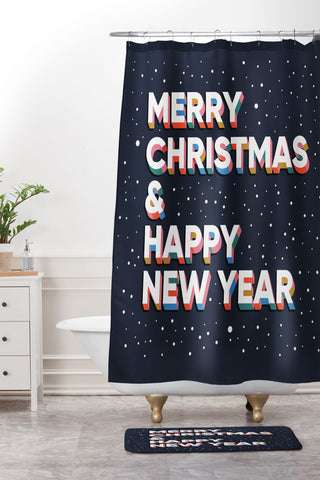 BlueLela Merry Christmas and Happy New Year Shower Curtain And Mat