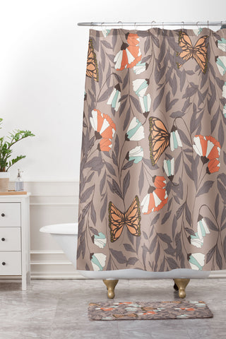 BlueLela Monarch garden 004 Shower Curtain And Mat