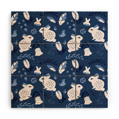 BlueLela Rabbits and Flowers 003 Wood Wall Mural