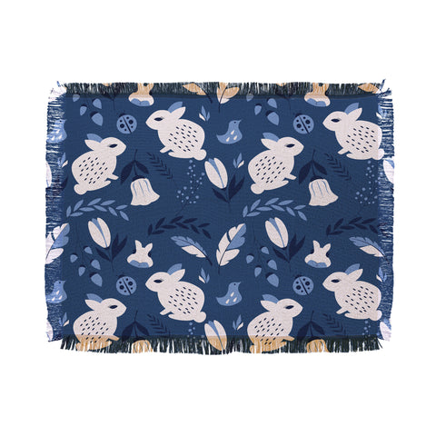 BlueLela Rabbits and Flowers 003 Throw Blanket