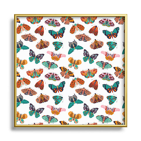 BlueLela Spring Butterflies Pattern 003 Square Metal Framed Art Print
