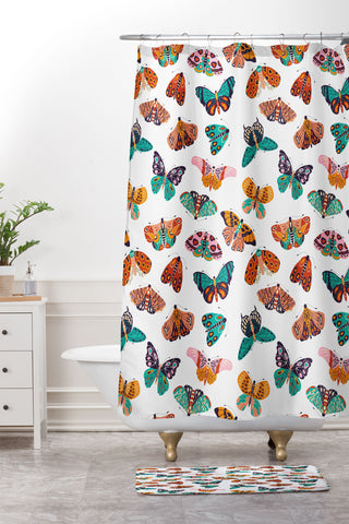BlueLela Spring Butterflies Pattern 003 Shower Curtain And Mat