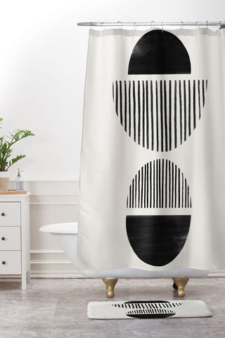 Bohomadic.Studio Balancing Stripes NO1 Black Shower Curtain And Mat