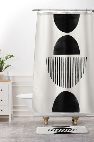 Bohomadic.Studio Balancing Stripes NO2 Black Shower Curtain And Mat