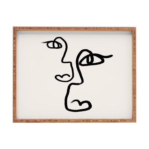 Bohomadic.Studio Double Line Faces Black Rectangular Tray