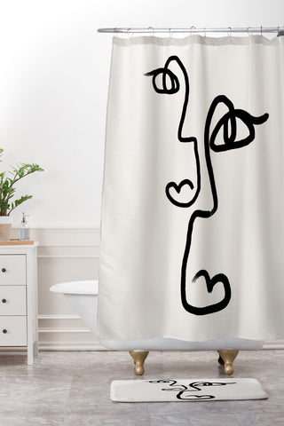 Bohomadic.Studio Double Line Faces Black Shower Curtain And Mat