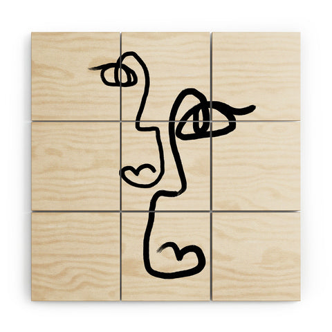 Bohomadic.Studio Double Line Faces Black Wood Wall Mural