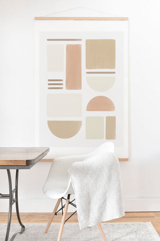 Bohomadic.Studio Geometric Shapes in Creme and Soft Pink Art Print And Hanger